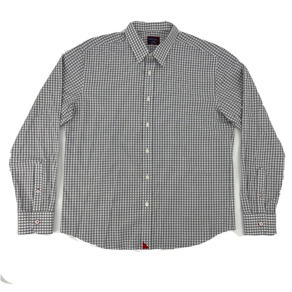 UNTUCKit Shirt Men's Large Gray‎ White Gingham Dunn Long Sleeve Button Down